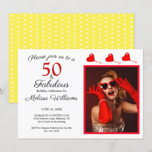 50 & Fabulous Foto Red 50. Geburtstag Gelb Weiß Einladung