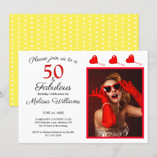 50 & Fabulous Foto Red 50. Geburtstag Gelb Weiß Einladung