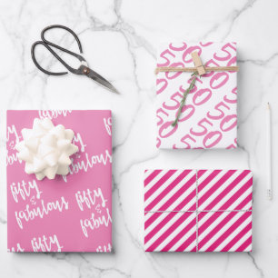 50 & Fabulous - Fun Hot Pink 50. Geburtstag Geschenkpapier Set