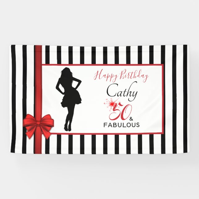 50 & FABULOUS Geburtstag Anpassbar mit Streifen Banner (Horizontal)