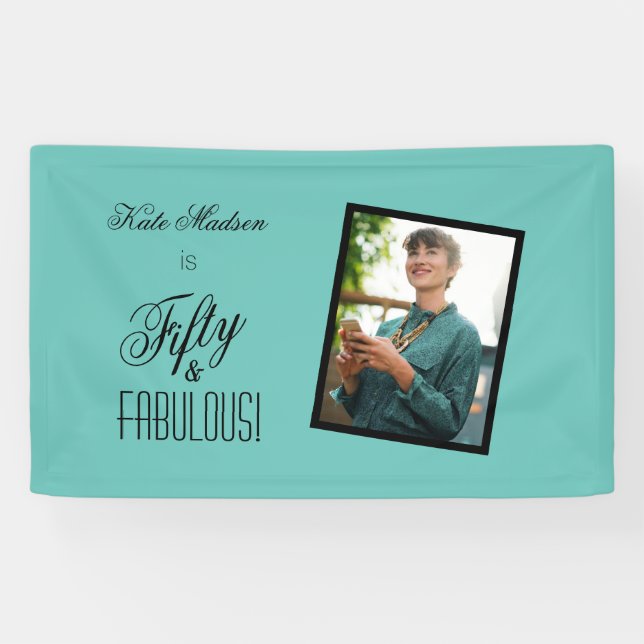 50 & FABULOUS! Geburtstag Aquamarin und schwarz Fo Banner (Horizontal)
