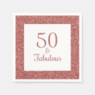 50 & Fabulous Geburtstag Funkelnd Rose Gold Glitze Serviette