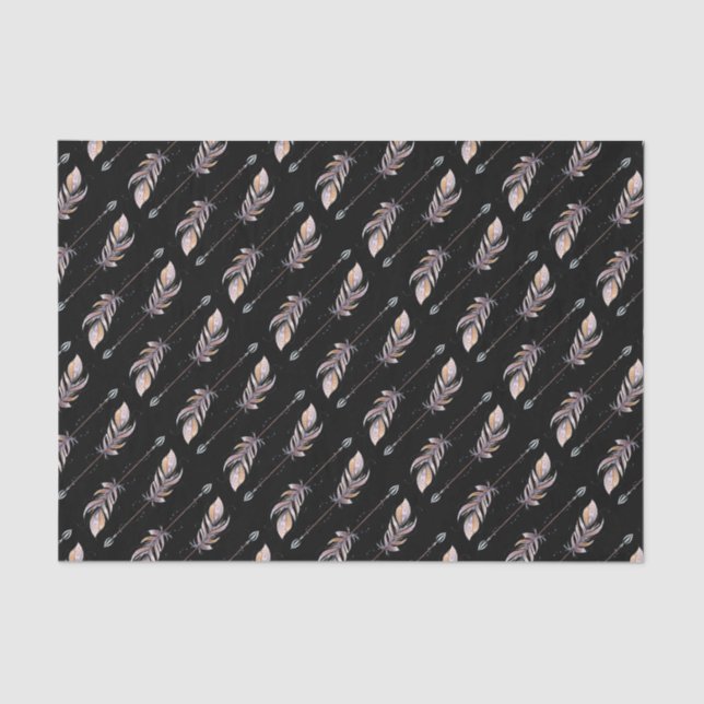 50 & Fabulous Geburtstag Pink Boho Feathers Black Seidenpapier (Vorderseite)