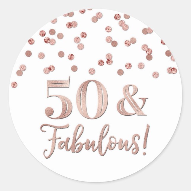 50 & Fabulous Geburtstag Rose Gold Confetti Runder Aufkleber (Vorderseite)