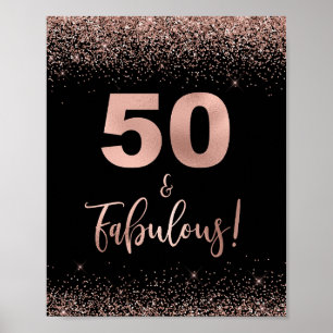 50 & Fabulous Geburtstag Sign Rose Gold Confetti Poster