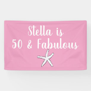 50 & Fabulous Geburtstag Starfish Pink Weiß Cool Banner