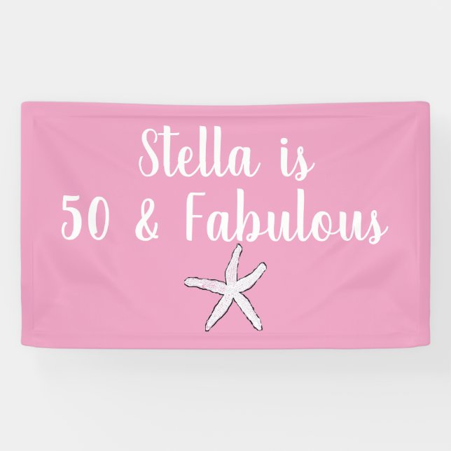 50 & Fabulous Geburtstag Starfish Pink Weiß Cool Banner (Horizontal)