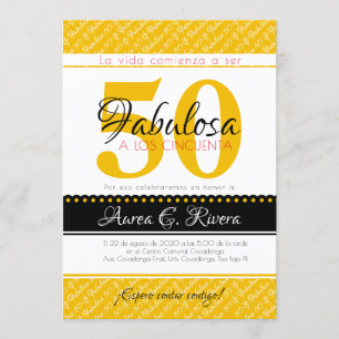 50 & Fabulous gelb Spanisch / Fabulosa amarillo Einladung