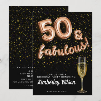 50 & Fabulous Glitzer Black Rose Gold Ballon Typ Einladung