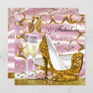50 & Fabulous Glitzer Gold Pink Birthday Einladung
