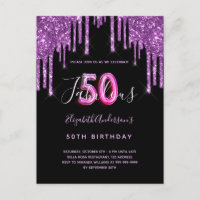 50 & Fabulous Glitzer Tropfen lila Einladung