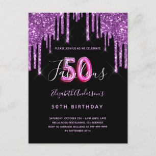 50 & Fabulous Glitzer Tropfen lila Einladung Postkarte