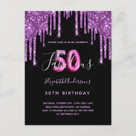 50 & Fabulous Glitzer Tropfen lila Einladung Postkarte