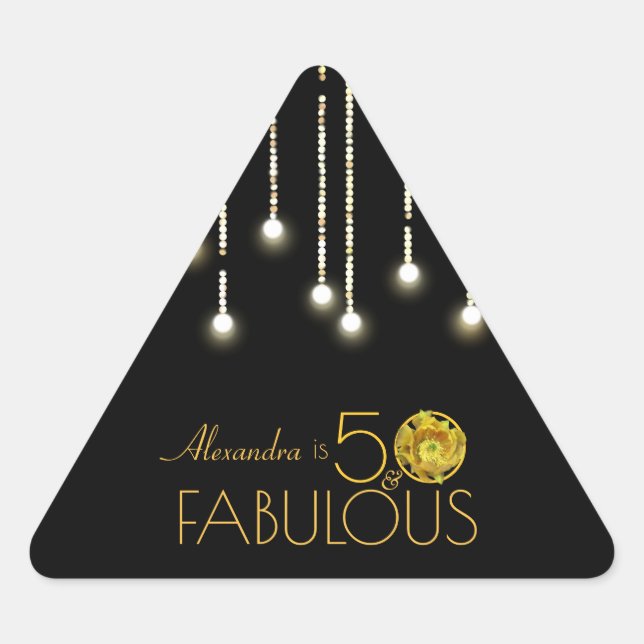 50 & Fabulous Gold auf schwarz-gelben Kakteen Blum Dreieckiger Aufkleber (Vorderseite)