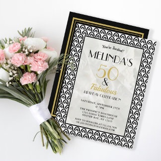 50 & Fabulous Gold Black Art Deco Geburtstagsparty Einladung