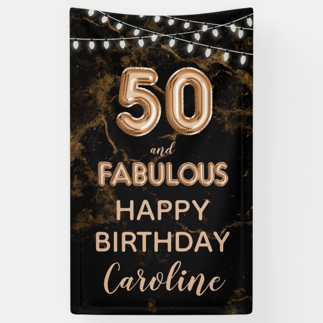 50 & Fabulous Gold & Black Birthday Vertikal Banner (Vertikal)