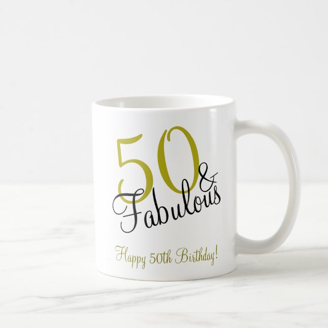 50 & Fabulous Gold & Black Happy Geburtstag Kaffeetasse (Rechts)