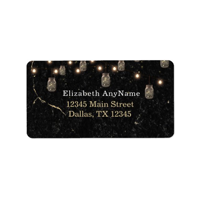 50 & Fabulous Gold Black Marble Mason Jar Lights Adressaufkleber (Vorne)