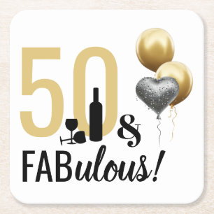 50 & Fabulous Gold & Black Modern Geburtstag Rechteckiger Pappuntersetzer