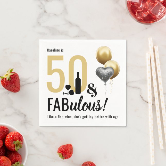 50 & Fabulous Gold & Black Modern Geburtstag Serviette (Beispiel)