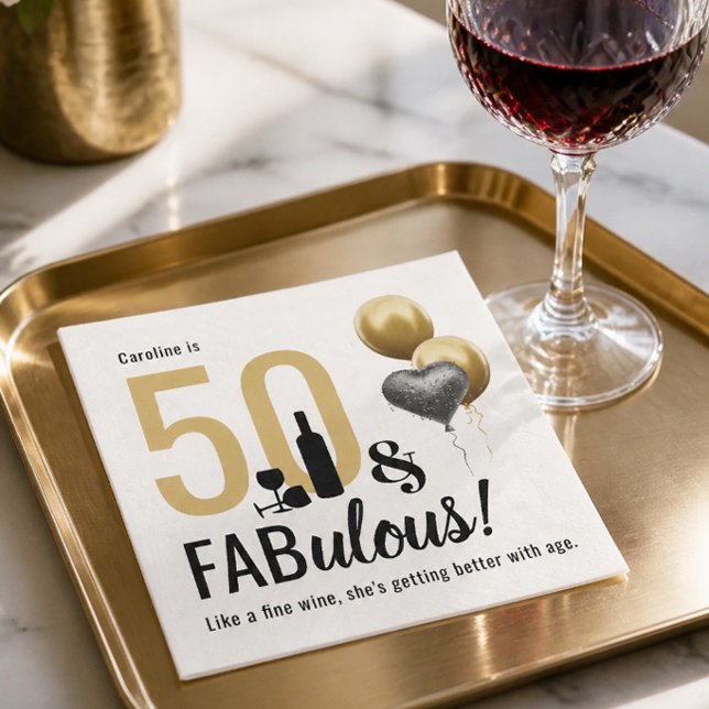 50 & Fabulous Gold & Black Modern Geburtstag Serviette (Von Creator hochgeladen)