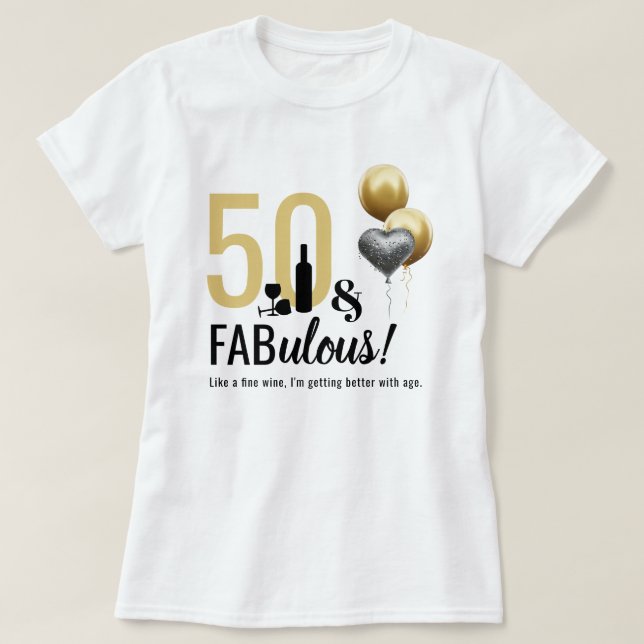 50 & Fabulous Gold & Black Modern Geburtstag T-Shirt (Design vorne)