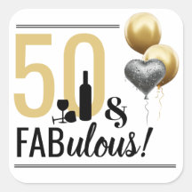 50 & Fabulous Gold & Black Modern Square Sticker