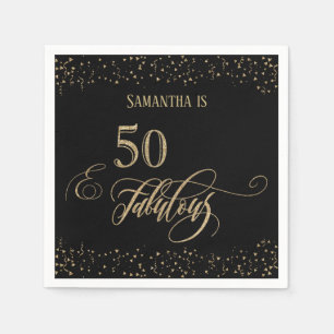50 & Fabulous Gold Glitter Konfetti Schwarz Serviette