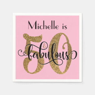 50 & Fabulous Gold Glitzer Geburtstag Hübsch rosa Serviette