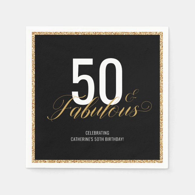 50 & Fabulous Gold Glitzer Geburtstagsparty Serviette (Vorderseite)