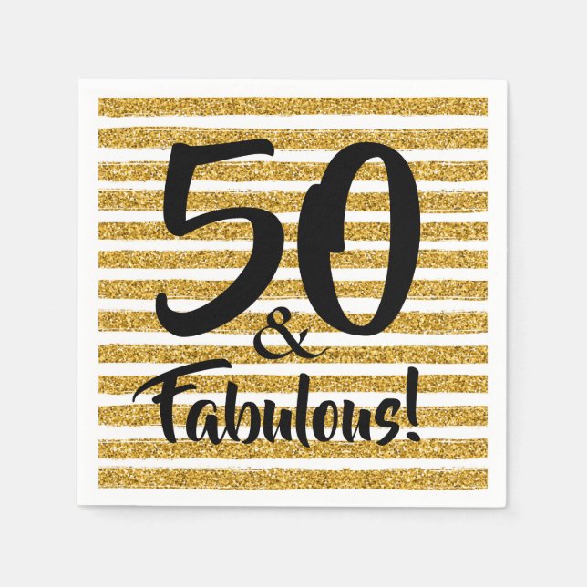 50 & Fabulous Gold Glitzer Stripe Napkin Serviette (Vorderseite)