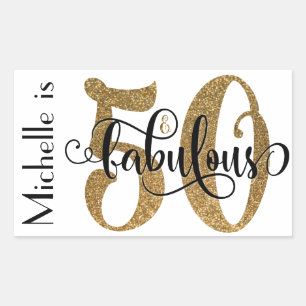 50 & Fabulous Gold Glitzer Typografie Geburtstag 3 Rechteckiger Aufkleber