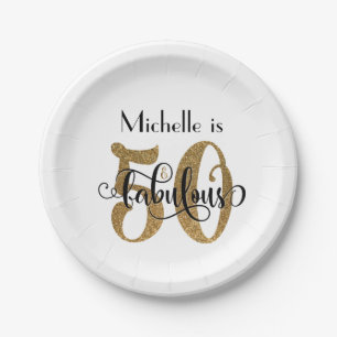 50 & Fabulous Gold Glitzer Typografie Geburtstag Pappteller