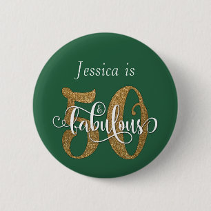 50 & Fabulous Gold Glitzer Typografie Leaf Green Button