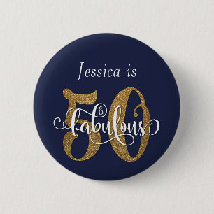 50 & Fabulous Gold Glitzer Typografie Navy Blue Button