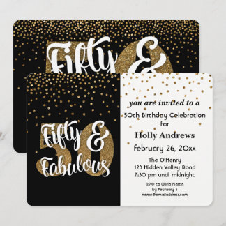 50 & Fabulous Gold Imitats Glitzer Geburtstagspart Einladung