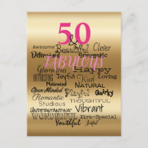 50 & Fabulous Gold Pink Black Birthday Typografie