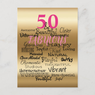 50 & Fabulous Gold Pink Black Birthday Typografie Einladungspostkarte
