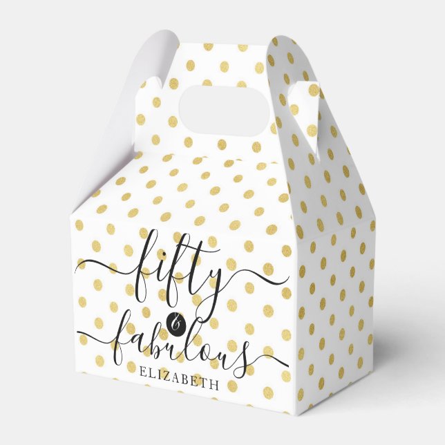 50 & Fabulous Gold Polka Dot Name 50. Geburtstag Geschenkschachtel (Vorderseite)