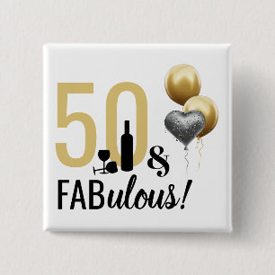 50 & Fabulous Gold & Schwarz Moderner Geburtstag-B Button