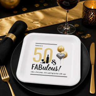 50 & Fabulous Gold & Schwarz Moderner Geburtstag Pappteller