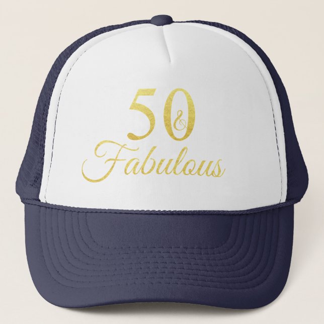 50 & Fabulous Gold Script 50. Geburtstag Truckerkappe (Vorderseite)