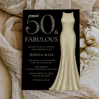 50 & Fabulous Golden Sparkle Dress 50. Geburtstag Einladung