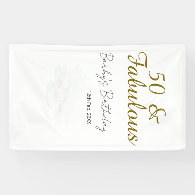 50 & fabulous golden water lotus lily watercolor  banner (Horizontal)