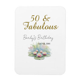 50 & fabulous golden water lotus lily watercolor  magnet