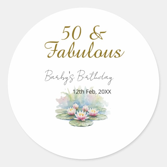 50 & fabulous golden water lotus lily watercolor  runder aufkleber (Vorderseite)