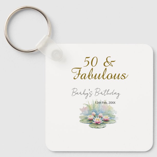 50 & fabulous golden water lotus lily watercolor  schlüsselanhänger (Vorderseite)