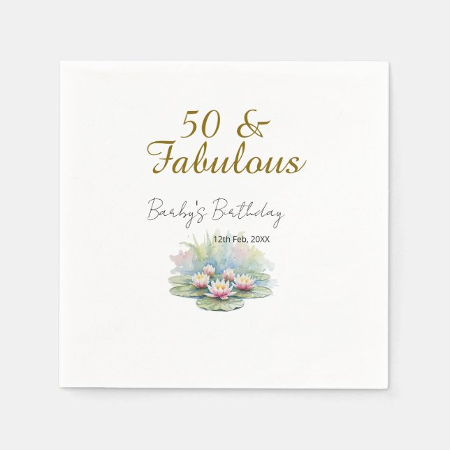 50 & fabulous golden water lotus lily watercolor  serviette (Vorderseite)
