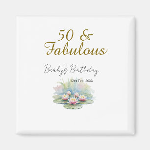 50 & Fabulous goldene Wasserlotus-Lilie Aquarell  Magnet