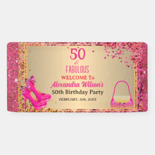 50& Fabulous High Heels Gold Hot Pink Glitzer Glam Banner
